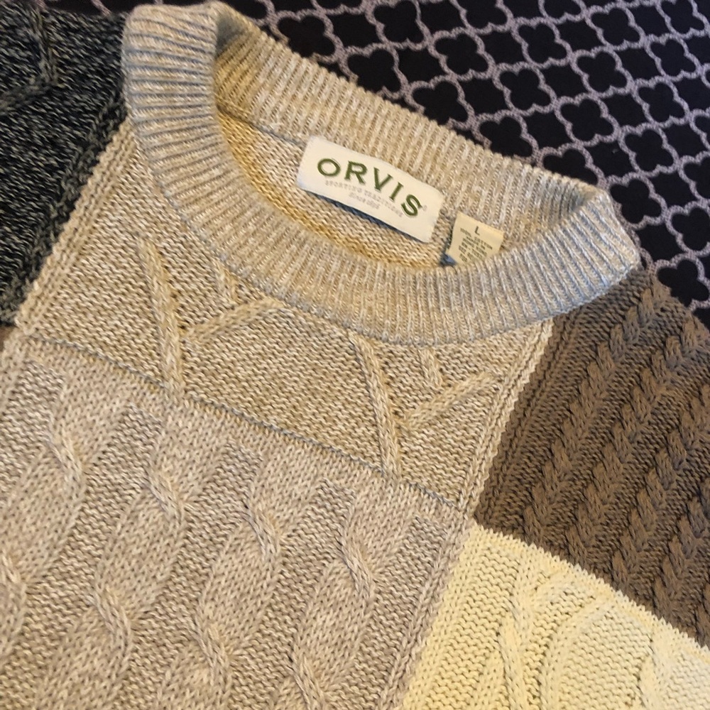 ORVIS Vintage Orvis Large Patchwork Color Block Pullover Sweater 100% Cotton.